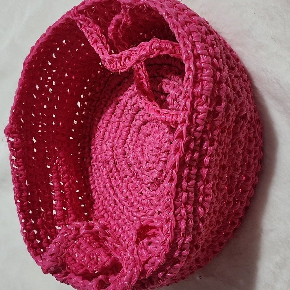 Handmade Crocheted Basket From Bailing Twine- Bright Fuchsia Pink